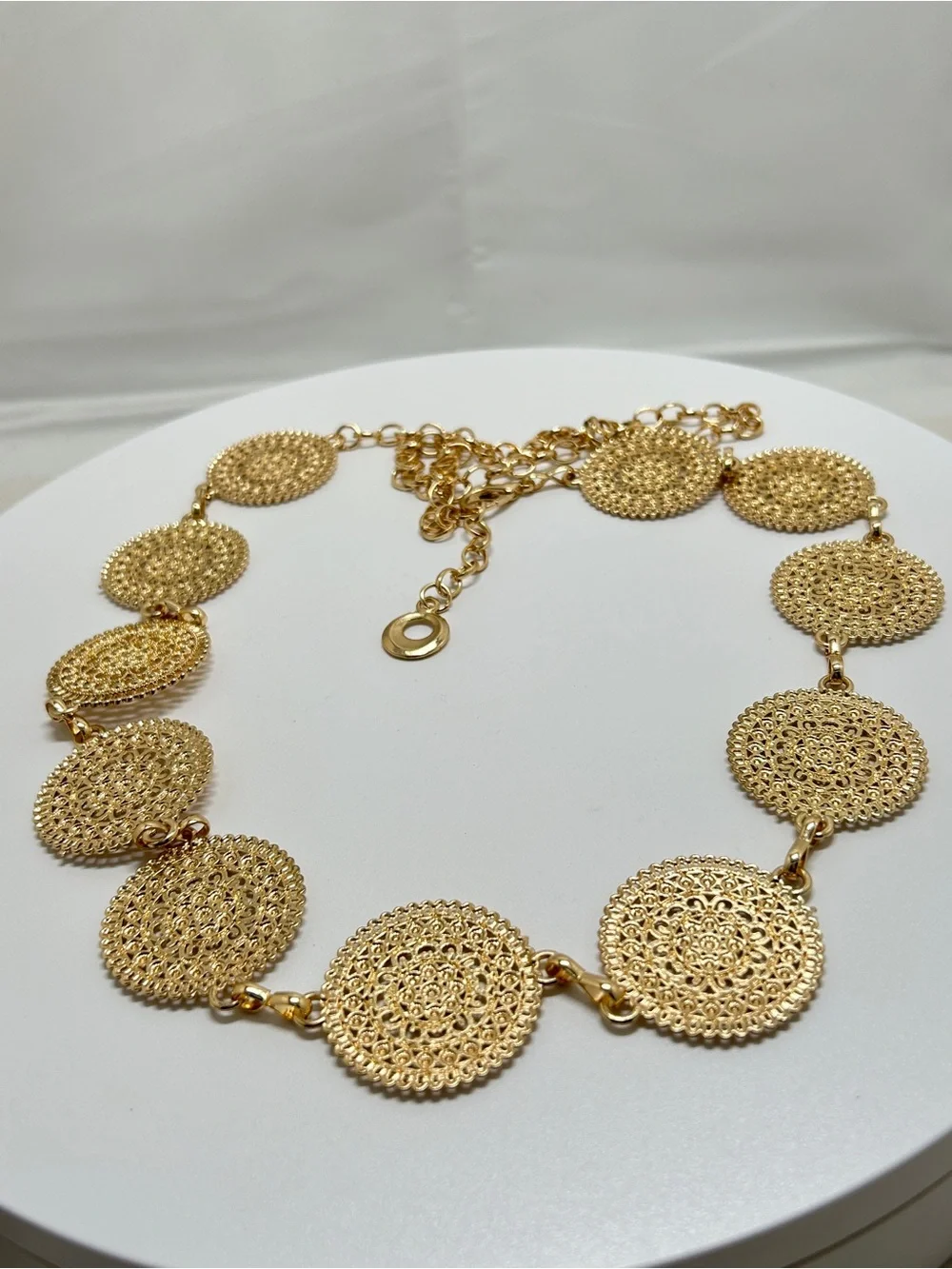 Gold Filigree Disc Waist Hip Chain Belt, 45”
